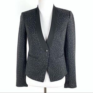 Loft womens blazer size 00P gray black cheetah print shawl collar career
